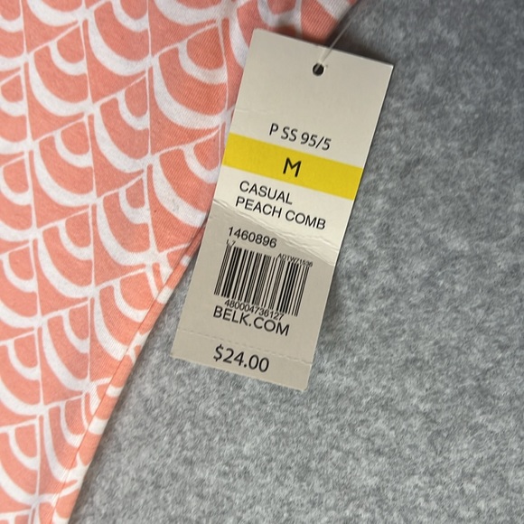 Kim Rogers Womens Peach Comb Print Fitted Crew Neck Short Sleeve Tee Shirt Sz M - Picture 8 of 9